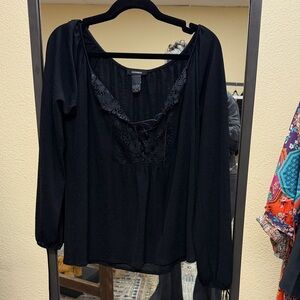 Express Black Lace-Up Peasant Blouse